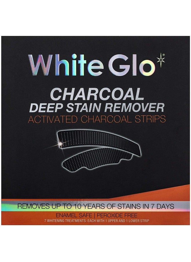 White Glo Charcoal Deep Stain Remover Activated Charcoal Strips, Remove 10 Years of Stains in 7 Days, Long Lasting Results, Comfortable Use with Non-Slip Strips, Perfect for Sensitive Teeth - 7 Uses