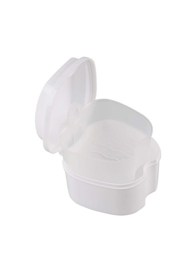 Denture Case, Denture Cup with Strainer, Coolrunner Denture Bath Box False Teeth Storage Box with Basket Net Container Holder for Travel, Retainer Cleaning