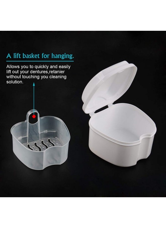 Denture Case, Denture Cup with Strainer, Coolrunner Denture Bath Box False Teeth Storage Box with Basket Net Container Holder for Travel, Retainer Cleaning
