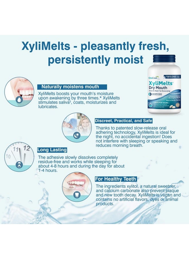 Oracoat XyliMelts Dry Mouth Relief Oral Adhering Discs Slightly Sweet with Xylitol, for Dry Mouth, Stimulates Saliva, Non-Acidic, Day and Night Use, Time Release for up to 8 Hours, 230 Count