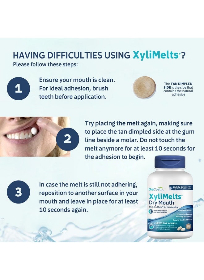Oracoat XyliMelts Dry Mouth Relief Oral Adhering Discs Slightly Sweet with Xylitol, for Dry Mouth, Stimulates Saliva, Non-Acidic, Day and Night Use, Time Release for up to 8 Hours, 230 Count