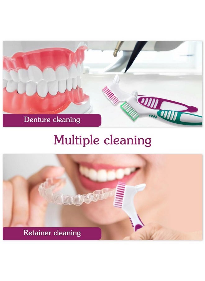 Denture Brush, 2 Pcs False Teeth Toothbrush with White Carrying Case, Multi-Tiered Bristles with Comfort Grip Handle for Effective Denture Cleaning