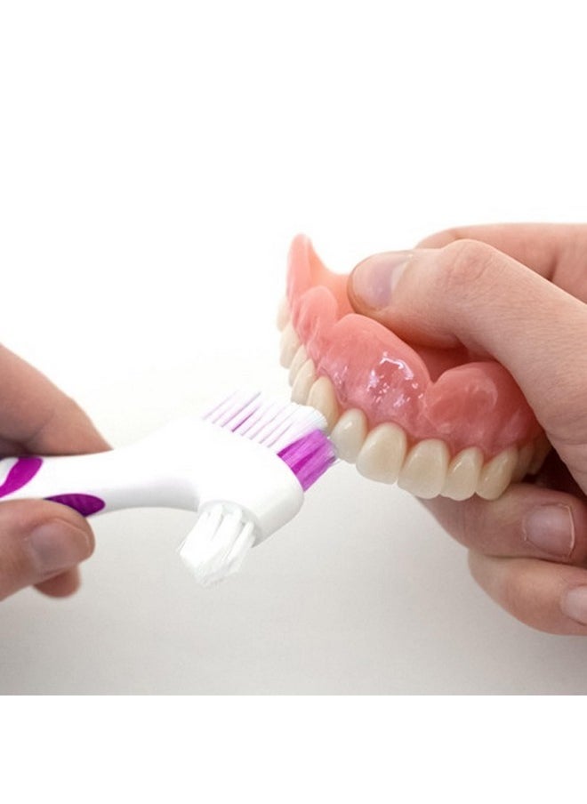 Denture Brush, 2 Pcs False Teeth Toothbrush with White Carrying Case, Multi-Tiered Bristles with Comfort Grip Handle for Effective Denture Cleaning