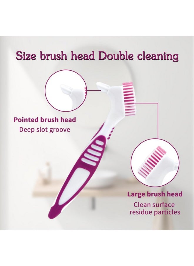 Denture Brush, 2 Pcs False Teeth Toothbrush with White Carrying Case, Multi-Tiered Bristles with Comfort Grip Handle for Effective Denture Cleaning