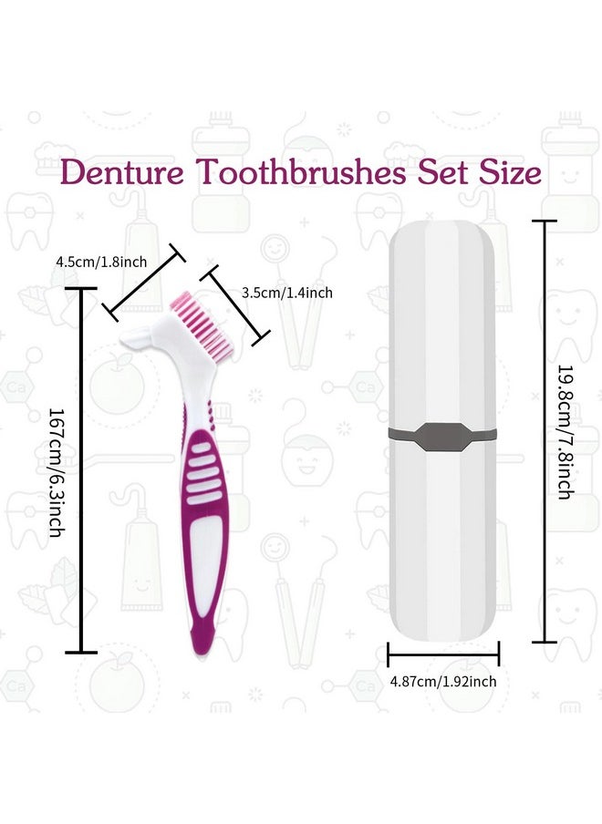 Denture Brush, 2 Pcs False Teeth Toothbrush with White Carrying Case, Multi-Tiered Bristles with Comfort Grip Handle for Effective Denture Cleaning