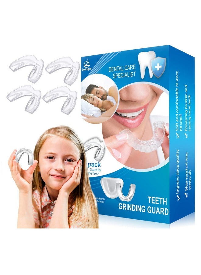 4 Pack Kids Mouth Guard for Grinding Teeth, Night Sleep Teeth Guards, Eliminates TMJ & Teeth Clenching, Stops Bruxism, Teeth Whitening Tray, Sport Athletic Mouth Guard (Kid Size only fit for Kids)