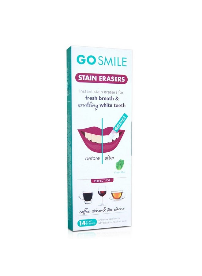 GO SMILE Teeth Whitening Stain Erasers, (14 single-use, applicators), On-The-Go Instant Teeth Cleaning, removes coffee, red wine and tea residue from teeth before stains set in, Mint flavored