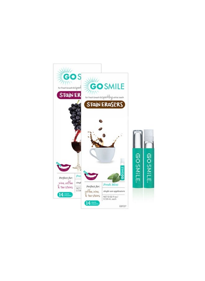 GO SMILE Teeth Whitening Stain Erasers, (14 single-use, applicators), On-The-Go Instant Teeth Cleaning, removes coffee, red wine and tea residue from teeth before stains set in, Mint flavored