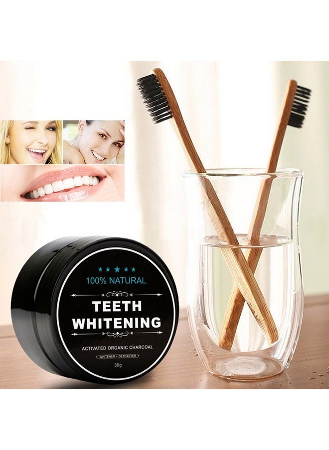 2-Pack Activated Charcoal Teeth Whitening Powder Natural Coconut Teeth Whitener with Bamboo Brush