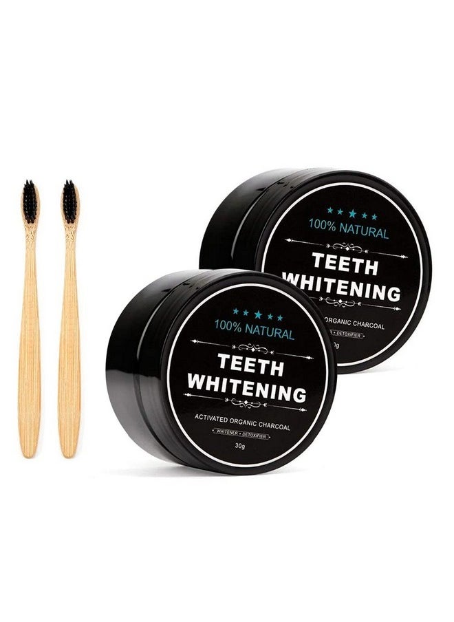 2-Pack Activated Charcoal Teeth Whitening Powder Natural Coconut Teeth Whitener with Bamboo Brush