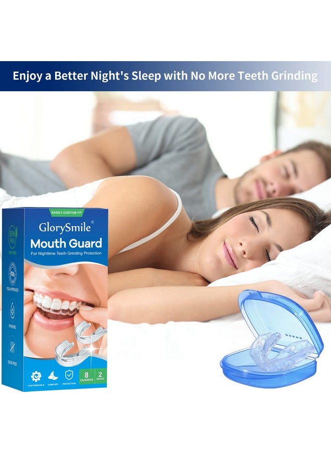 GlorySmile Mouth Guard for Clenching Teeth at Night, Upgraded Night Guards for Teeth Grinding, Pack of 8 Moldable Mouth Guard Stops Bruxism and Teeth Clenching 2 Sizes with Two Travel Cases