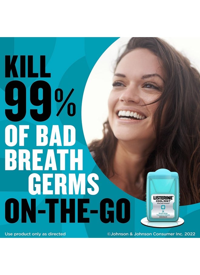 Listerine Cool Mint Pocketpaks Breath Strips Kills Bad Breath Germs, 24-Strip Pack, 3 Pack