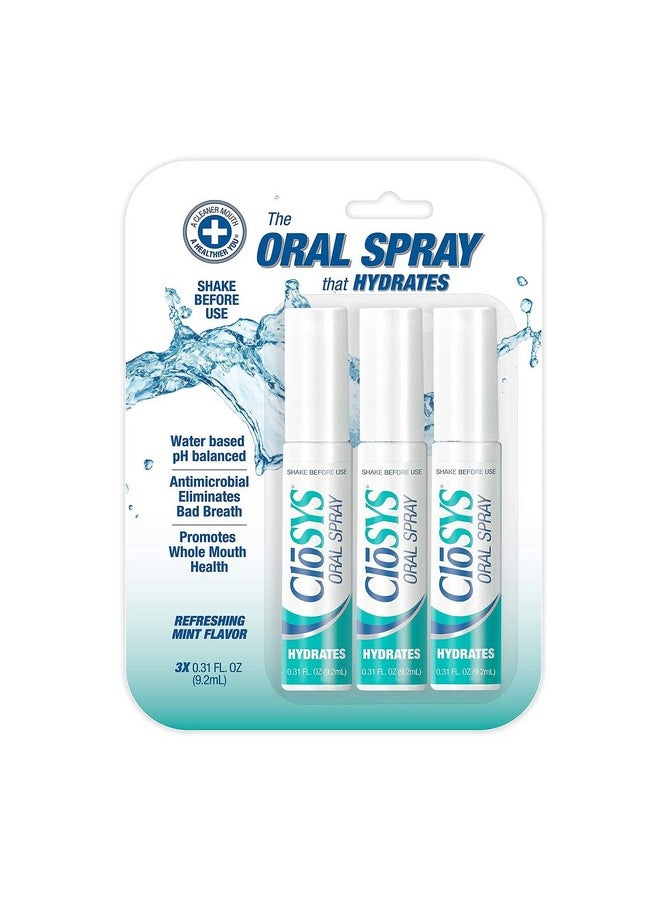 CloSYS Oral Breath Spray, 0.31 Ounce (3 Count), Mint, Sugar Free, pH Balanced, Fights Bad Breath