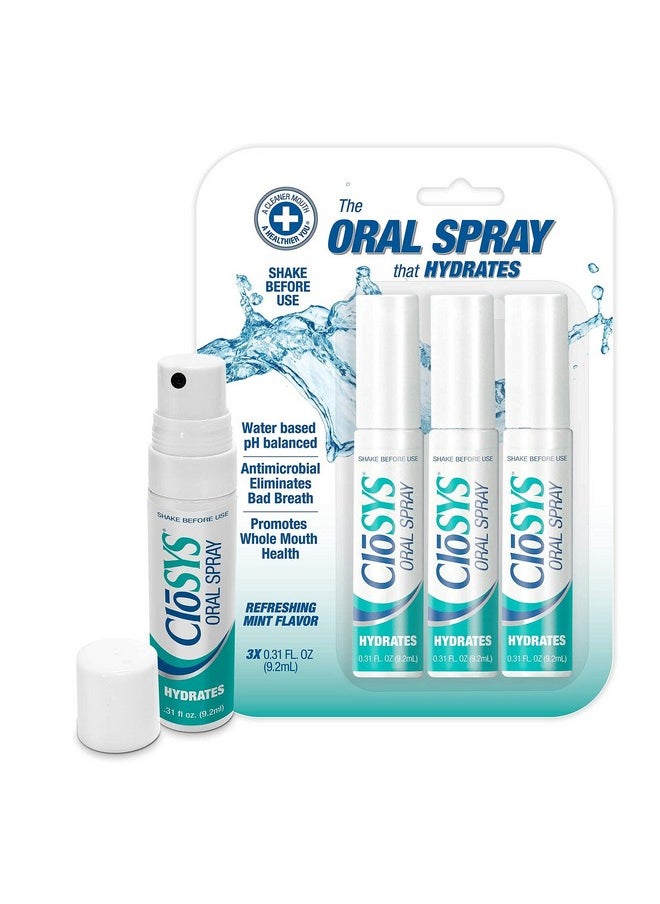 CloSYS Oral Breath Spray, 0.31 Ounce (3 Count), Mint, Sugar Free, pH Balanced, Fights Bad Breath