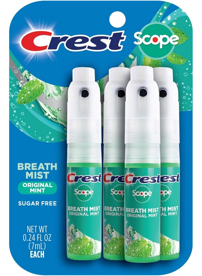 Crest Scope | One 4-Pack of Mint Breath Mist Sprays (4 Total Sprays) - 0.24 Ounce (7mL) - Made in an FDA Audited USA Facility