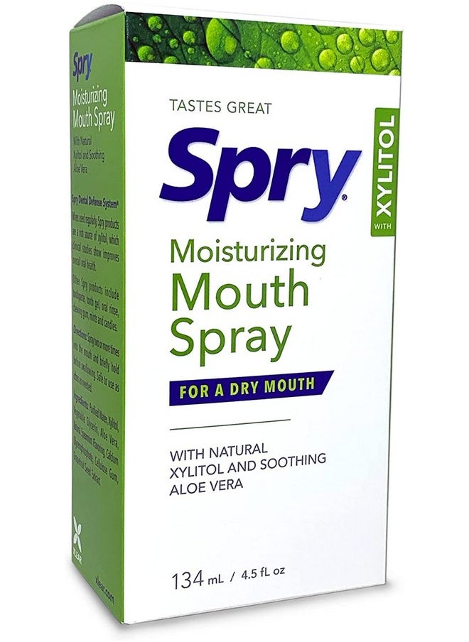 Spry Xylitol Moisturizing Bad Breath Mouth Spray, Bad Breath Treatment Oral Breath Spray with Natural Spearmint, 4.5 fl.oz (Pack of 2)
