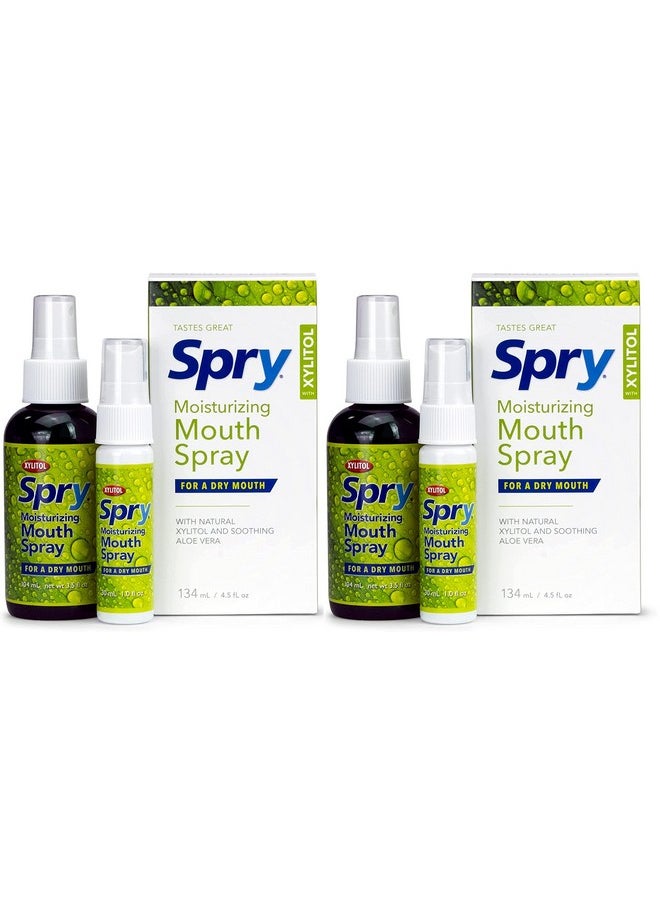 Spry Xylitol Moisturizing Bad Breath Mouth Spray, Bad Breath Treatment Oral Breath Spray with Natural Spearmint, 4.5 fl.oz (Pack of 2)