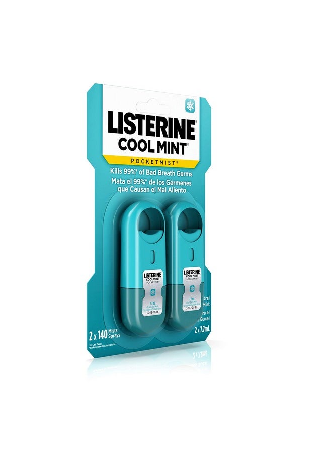 Listerine Pocketmist Cool Mint Oral Care Mist to Get Rid Of Bad Breath, 0.26 Fl Oz (Pack of 2)