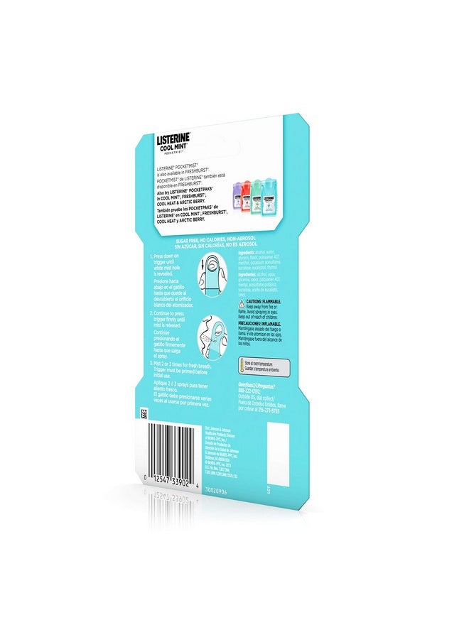 Listerine Pocketmist Cool Mint Oral Care Mist to Get Rid Of Bad Breath, 0.26 Fl Oz (Pack of 2)