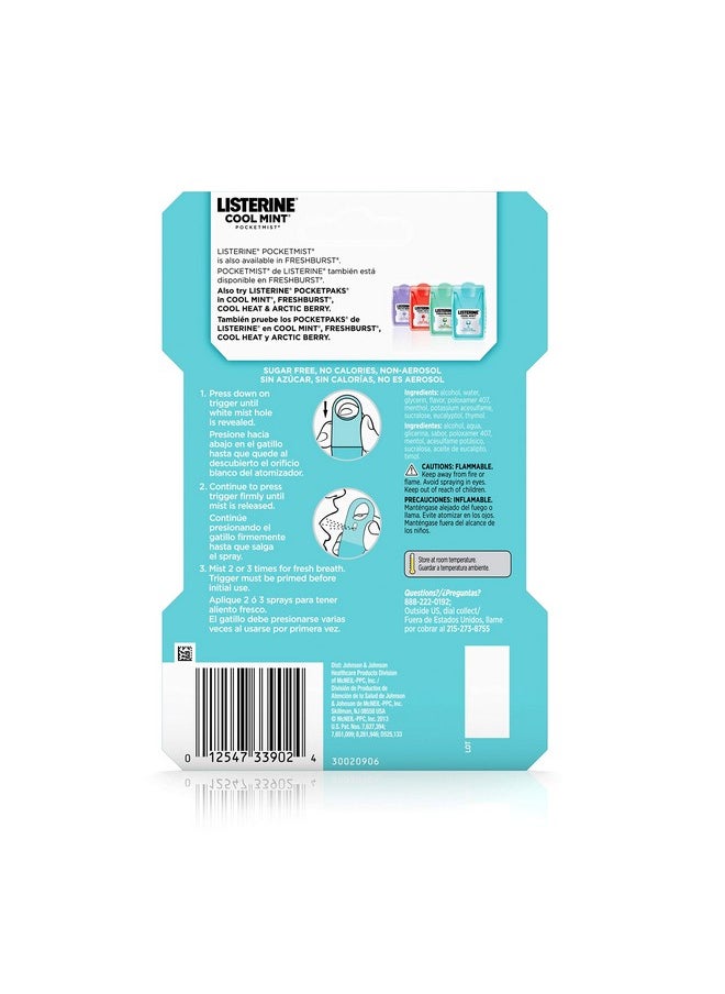Listerine Pocketmist Cool Mint Oral Care Mist to Get Rid Of Bad Breath, 0.26 Fl Oz (Pack of 2)