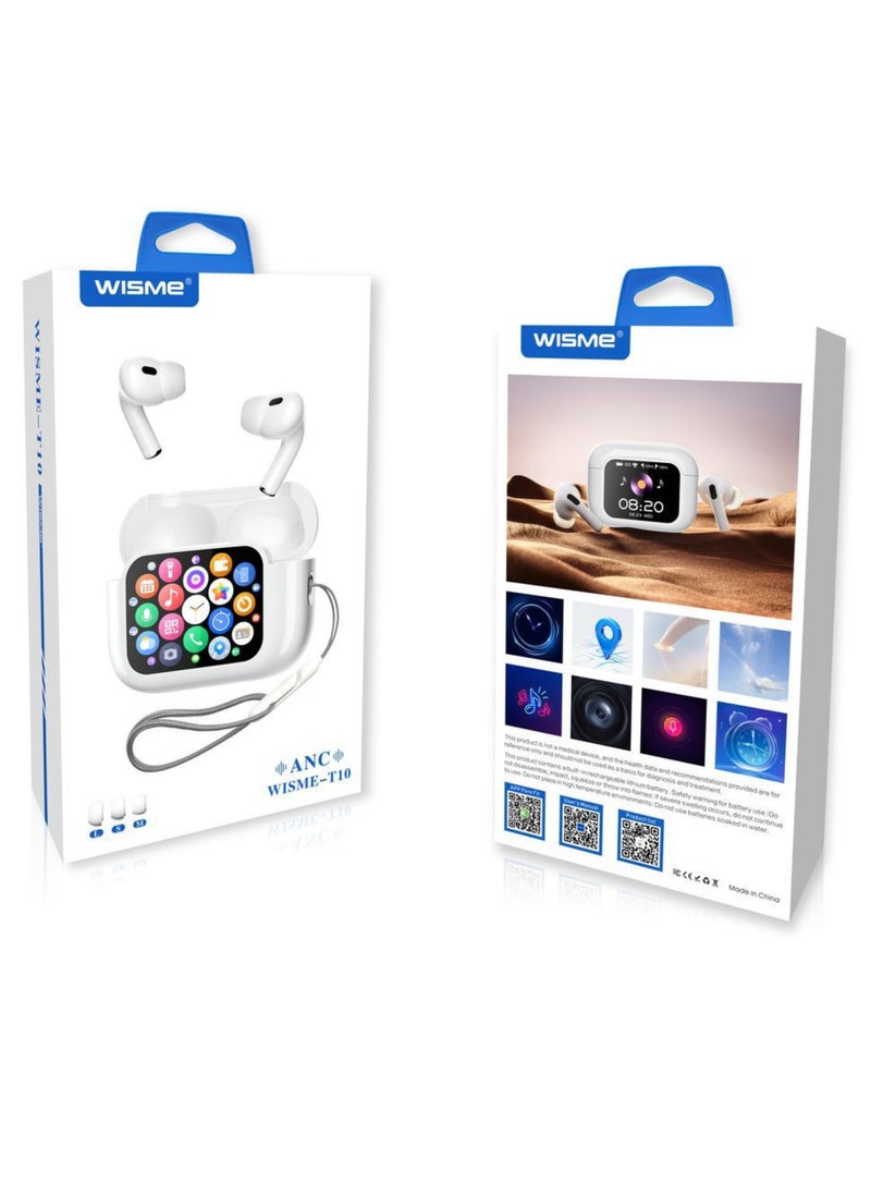 TWS Wireless Earbuds Bluetooth 5.3 – Touch Control, Active Noise Cancelling, LCD Power Display, Deep Bass – Compatible with Android & iOS – White