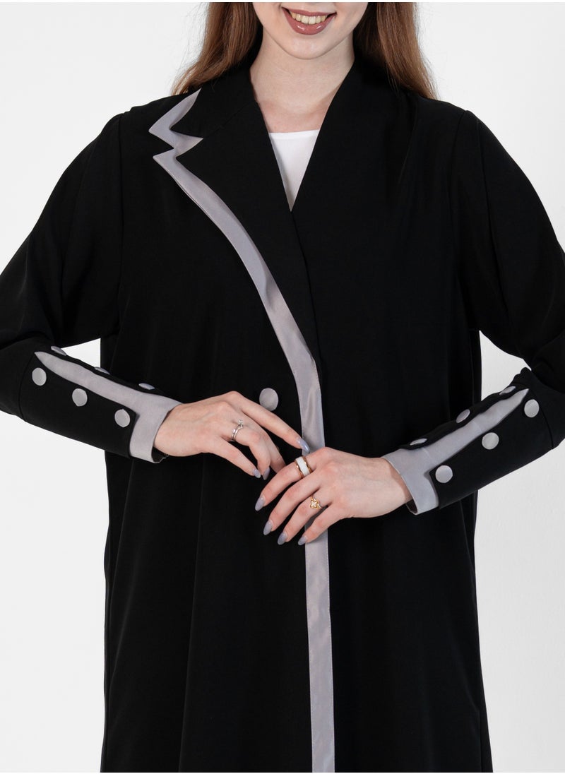 Abaya with Button style and Gray color  design on sleeves