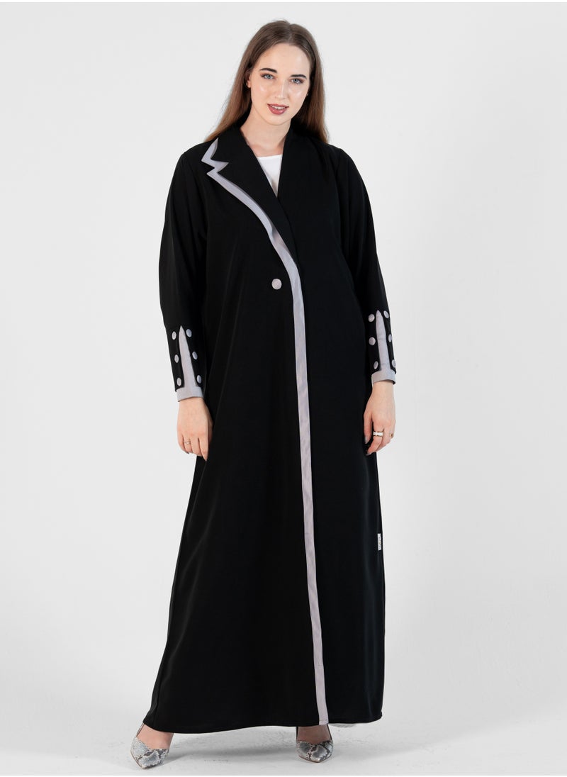Abaya with Button style and Gray color  design on sleeves
