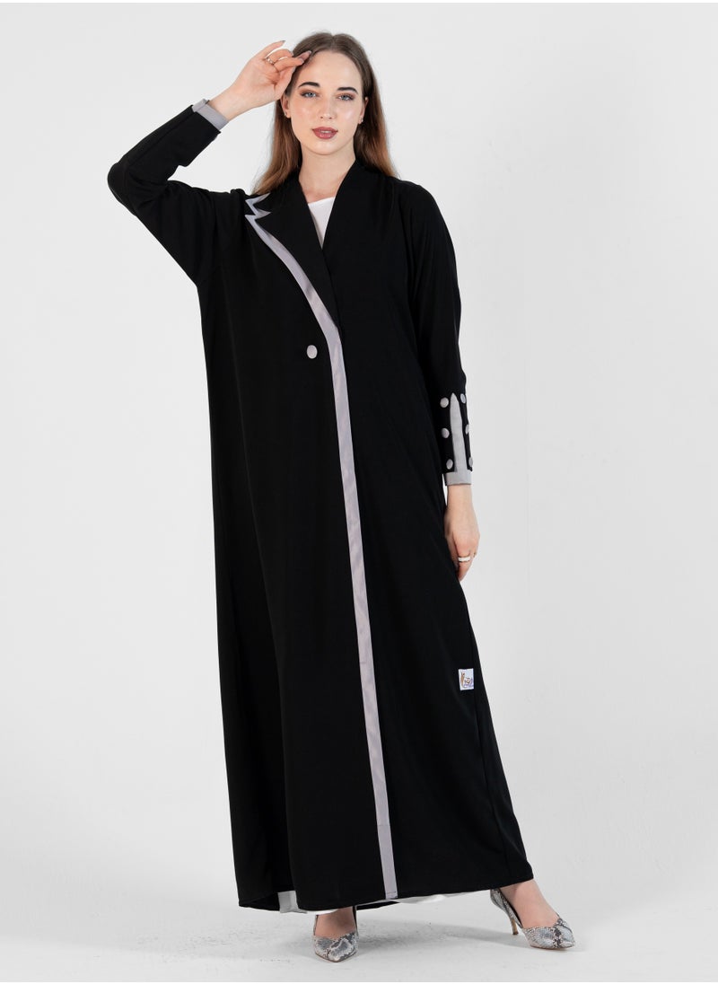 Abaya with Button style and Gray color  design on sleeves