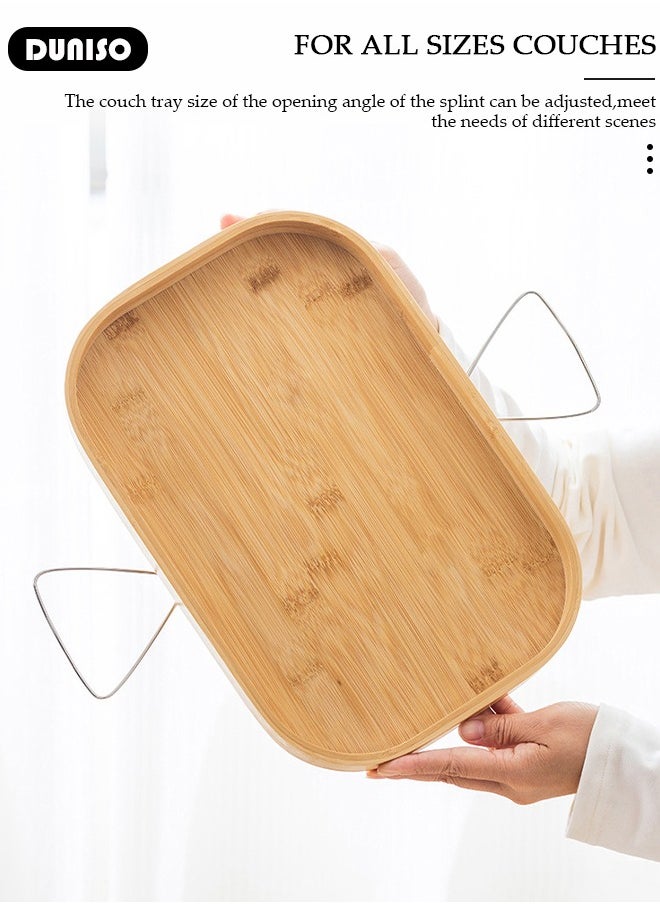 Bamboo Trayble Couch Arm Table,Clip On Tray Sofa Table for Couches, Rectangle Wooden Tray,Multipurpose Trays for Breakfast, Coffee Table/Butler & More ,Light & Sturdy Wood Tray Foldable Armrest Tray Table for Eating and Drink