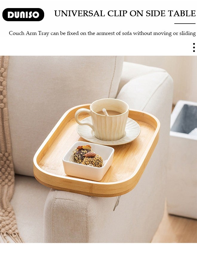 Bamboo Trayble Couch Arm Table,Clip On Tray Sofa Table for Couches, Rectangle Wooden Tray,Multipurpose Trays for Breakfast, Coffee Table/Butler & More ,Light & Sturdy Wood Tray Foldable Armrest Tray Table for Eating and Drink