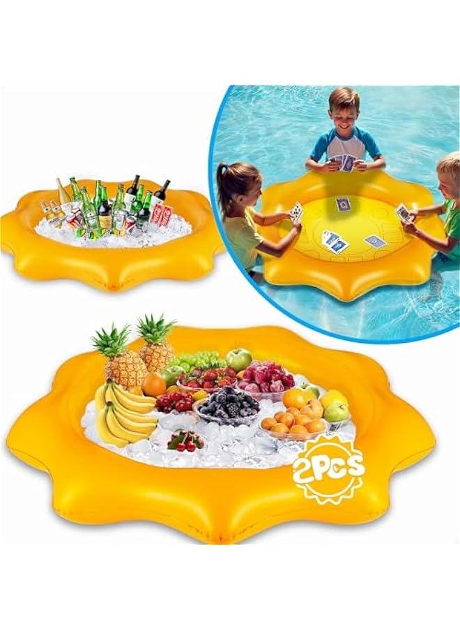 Pool Wave 2-Pack Inflatable Ice Drink Cooler Serving Tray Salad Bar for Party, Floating Card Table Pool Game Water Toys, Swimming Summer Fun Outdoor Indoor BBQ Picnic Home Birthday Party Supplies