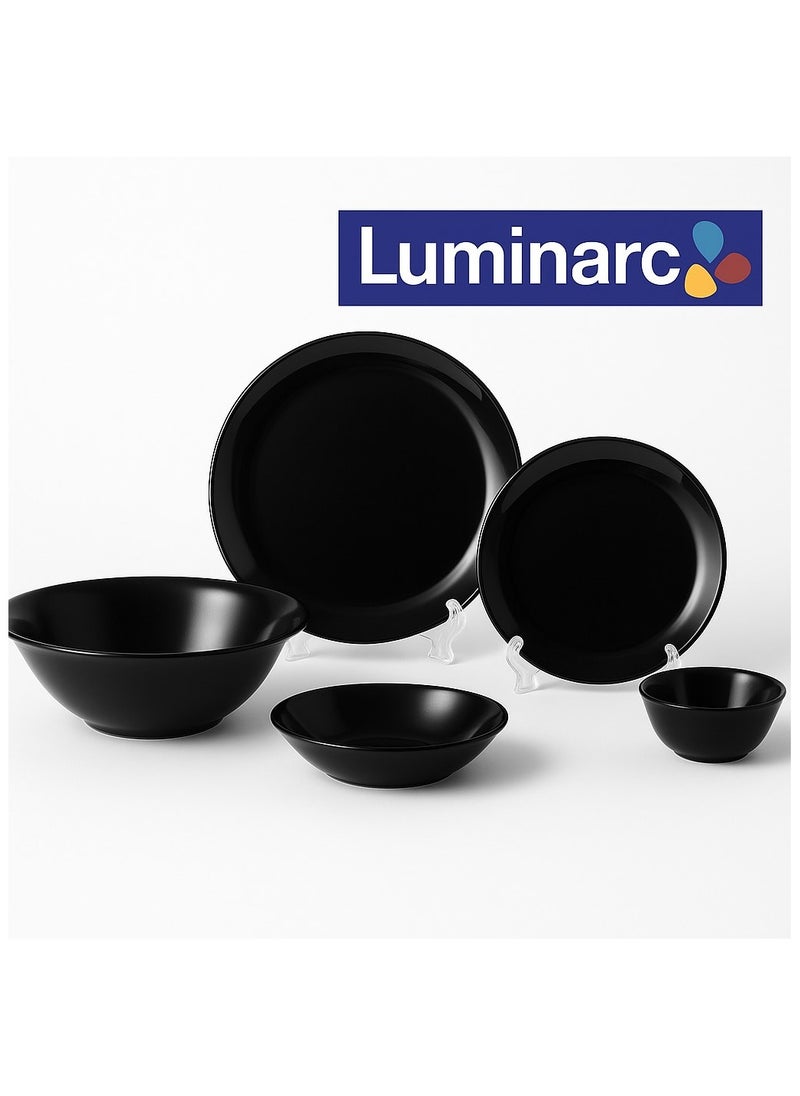 Luminarc Carine Black 26 Piece Premium Dinnerware Set Elegant High Quality Tempered Glass Plates and Bowls Made in France Perfect for Everyday Use or Special Occasions