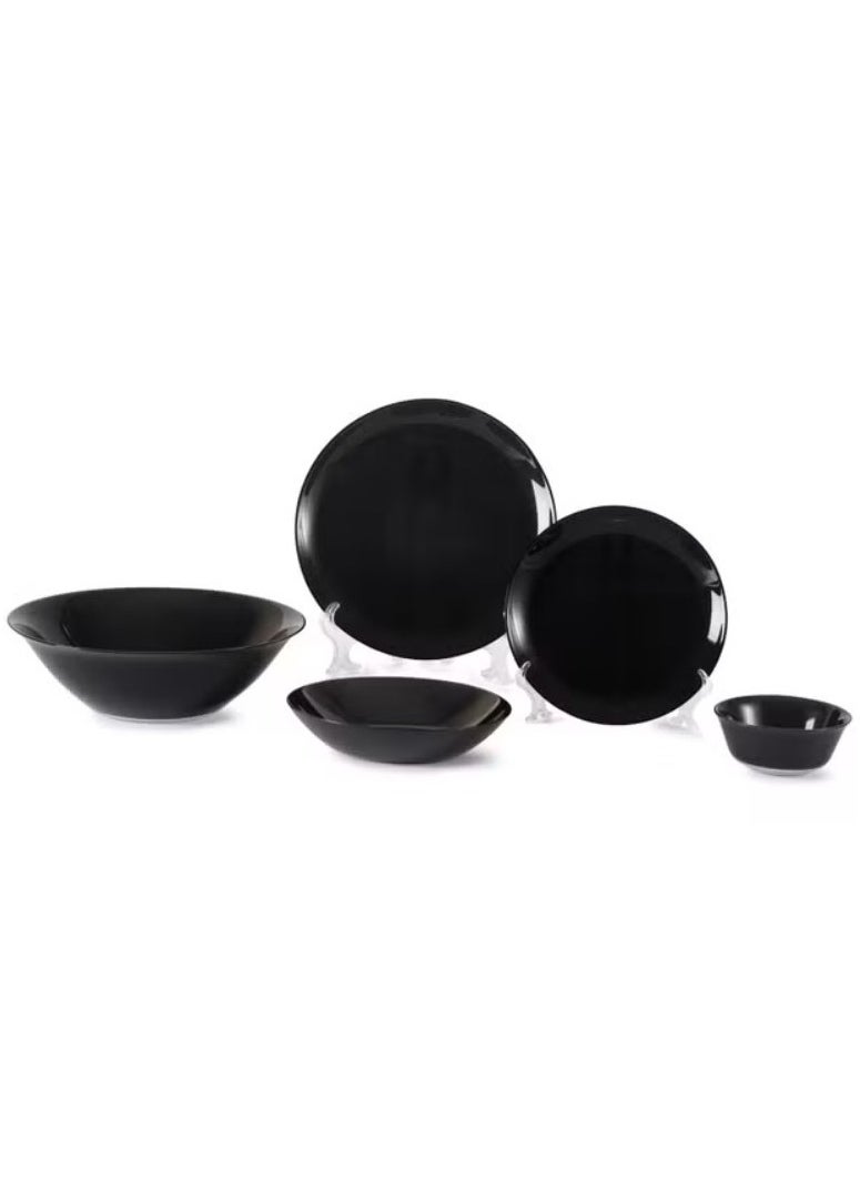 Luminarc Carine Black 26 Piece Premium Dinnerware Set Elegant High Quality Tempered Glass Plates and Bowls Made in France Perfect for Everyday Use or Special Occasions