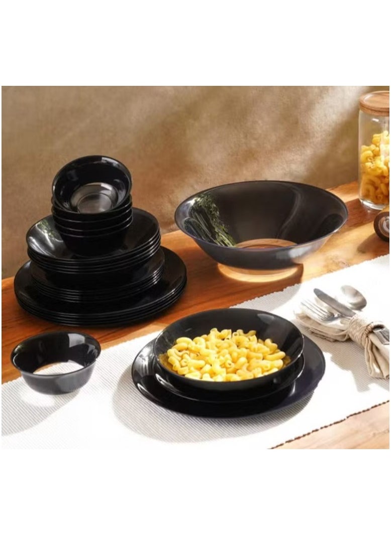 Luminarc Carine Black 26 Piece Premium Dinnerware Set Elegant High Quality Tempered Glass Plates and Bowls Made in France Perfect for Everyday Use or Special Occasions