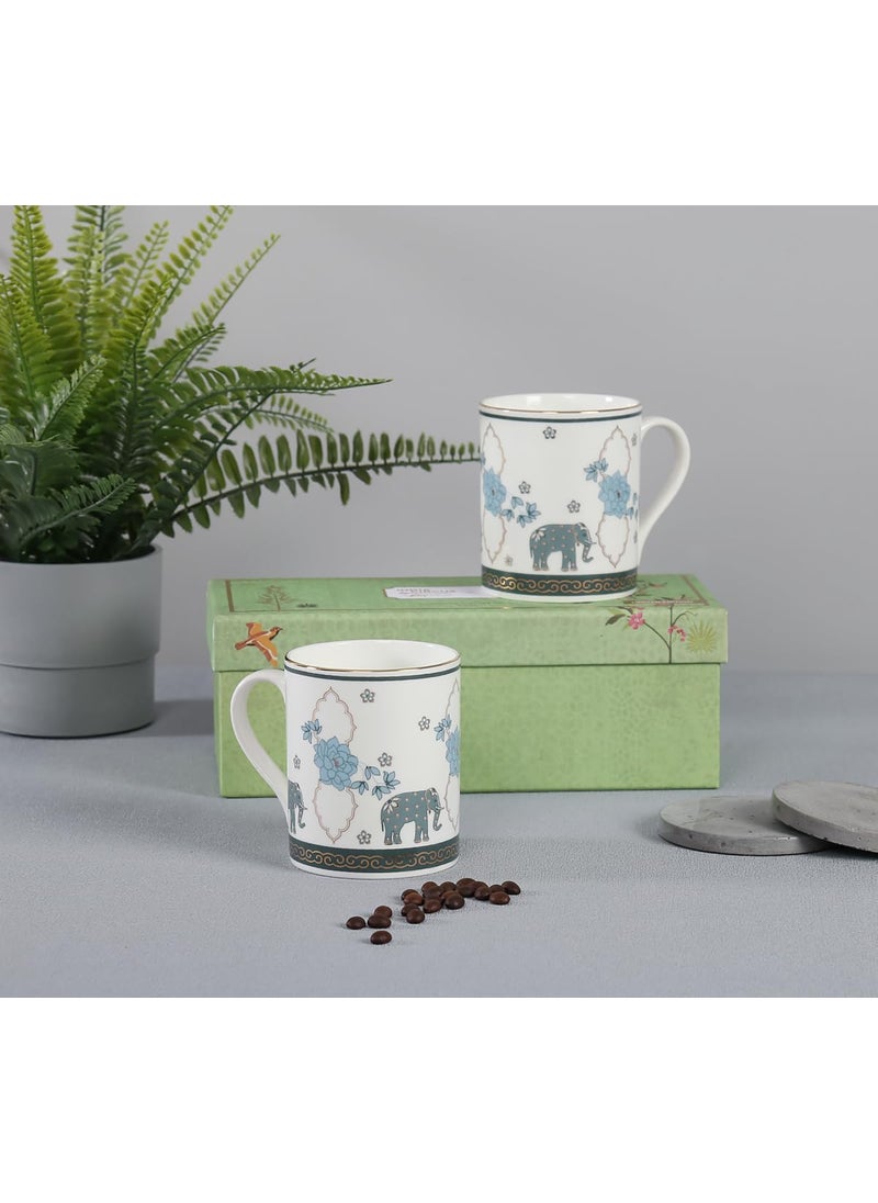India Circus Bone China Petal Perfection Milk Mug with Premium Gift Box - 22 Carat Gold - Set of 2-360 ml Each (Milk Mug- 2 Pcs)