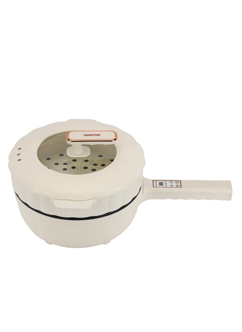 Geepas 4.0 L Electric Frying Pan- GFP63063/ with Teflon Non-Stick Coating, Multifunctional Steamer, 5 Functions/ Portable Design, Perfect for Stir-Fry, Hot Pot, Oil Fry, Steam, or Soup