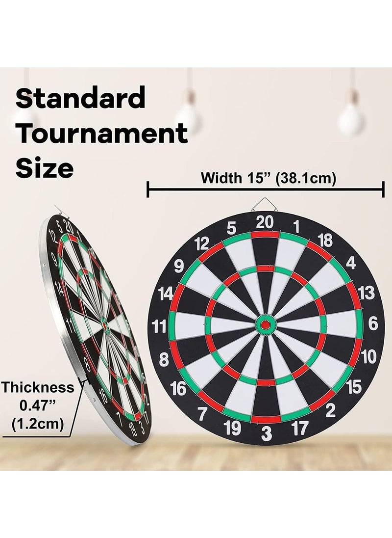 Bolivia's Dart Board Set, 15 Inch Double Sided Usable Dartboard with 6 Metal Tip Darts, Dart Boards for Adults Teens Family Office Leisure Sport, Safe Dart Game Set for Indoor Outdoor