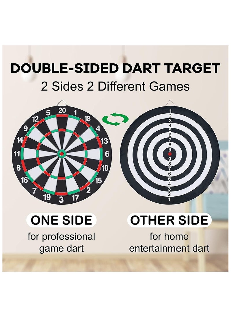 Bolivia's Dart Board Set, 15 Inch Double Sided Usable Dartboard with 6 Metal Tip Darts, Dart Boards for Adults Teens Family Office Leisure Sport, Safe Dart Game Set for Indoor Outdoor