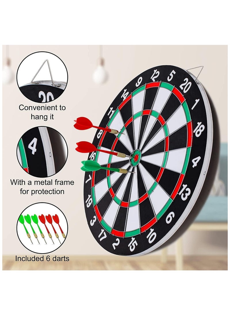 Bolivia's Dart Board Set, 15 Inch Double Sided Usable Dartboard with 6 Metal Tip Darts, Dart Boards for Adults Teens Family Office Leisure Sport, Safe Dart Game Set for Indoor Outdoor