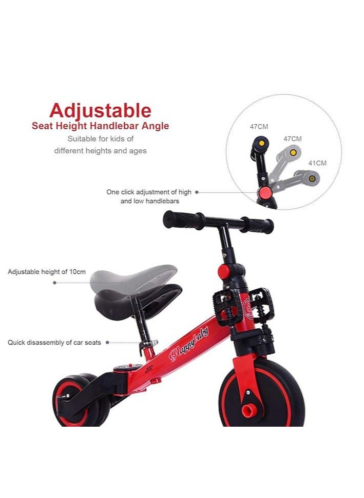 3-in-1 Kids Tricycle Toddler Bike | 3-Wheel Kids Trike for Boys & Girls with Adjustable Seat, Handlebar, and Removable Pedals (Red)