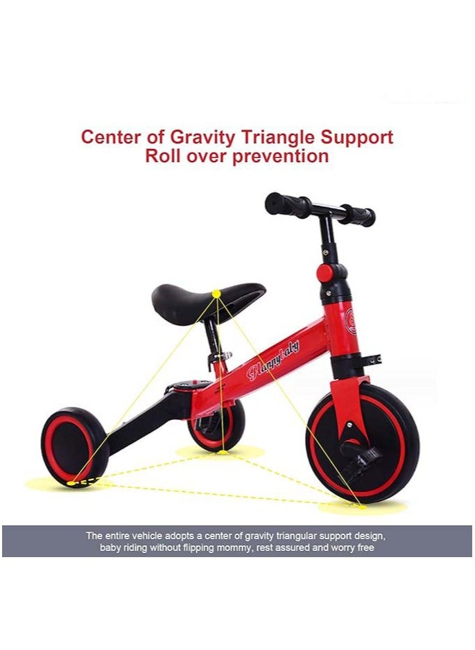 3-in-1 Kids Tricycle Toddler Bike | 3-Wheel Kids Trike for Boys & Girls with Adjustable Seat, Handlebar, and Removable Pedals (Red)