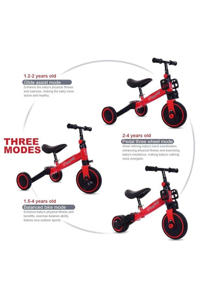3-in-1 Kids Tricycle Toddler Bike | 3-Wheel Kids Trike for Boys & Girls with Adjustable Seat, Handlebar, and Removable Pedals (Red)
