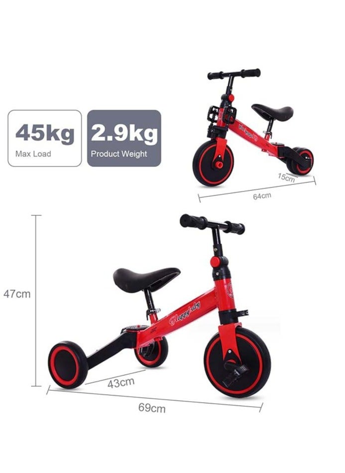 3-in-1 Kids Tricycle Toddler Bike | 3-Wheel Kids Trike for Boys & Girls with Adjustable Seat, Handlebar, and Removable Pedals (Red)