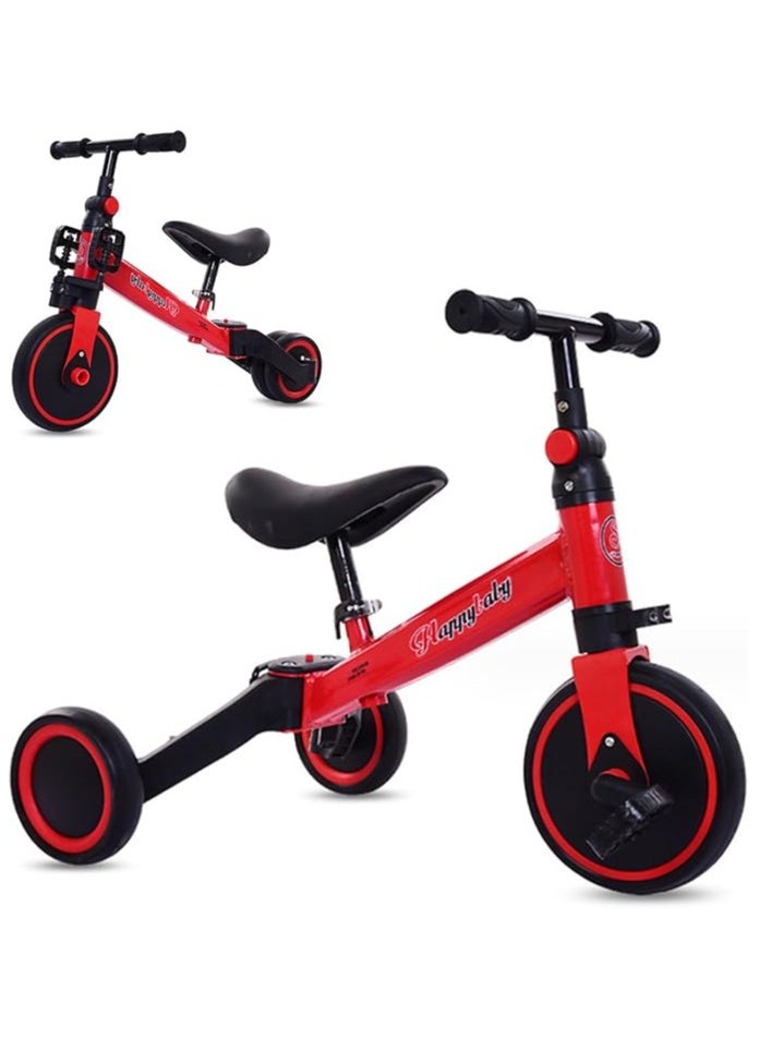3-in-1 Kids Tricycle Toddler Bike | 3-Wheel Kids Trike for Boys & Girls with Adjustable Seat, Handlebar, and Removable Pedals (Red)