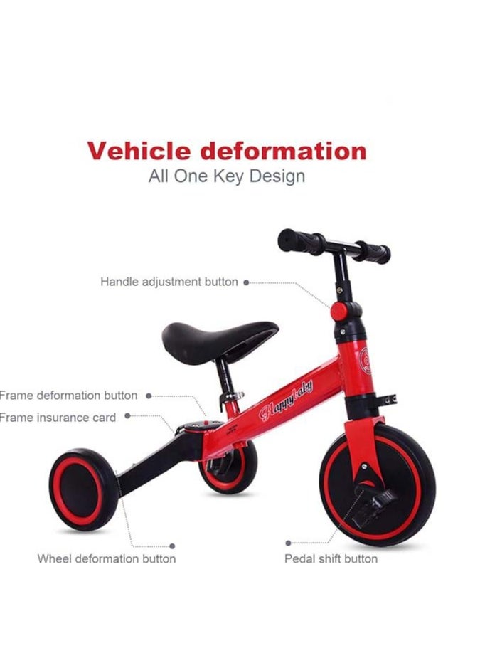 3-in-1 Kids Tricycle Toddler Bike | 3-Wheel Kids Trike for Boys & Girls with Adjustable Seat, Handlebar, and Removable Pedals (Red)