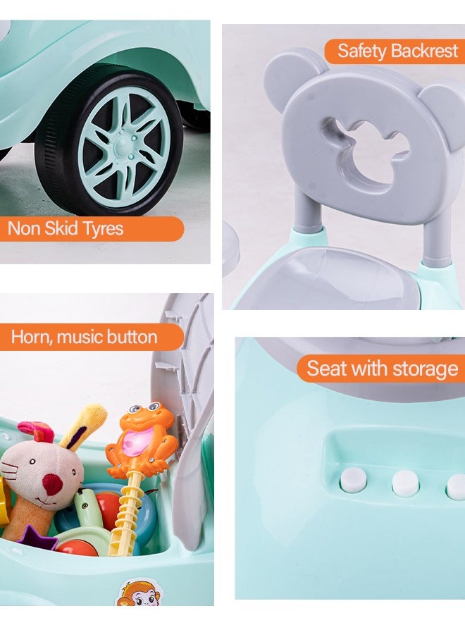 Rio Ride on Baby Car for Kids Ride on Push Car with Music Button Kids Car with High Backrest  & Storage Ride on Toy Car Push Ride on Car for Kids Baby Toddlers 1 to 3 Years Boys Girls Green