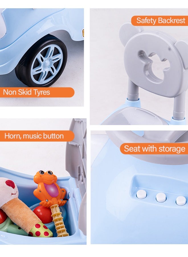 Rio Ride on Baby Car for Kids Ride on Push Car with Music Button Kids Car with High Backrest  & Storage Ride on Toy Car Push Ride on Car for Kids Baby Toddlers 1 to 3 Years Boys Girls Blue