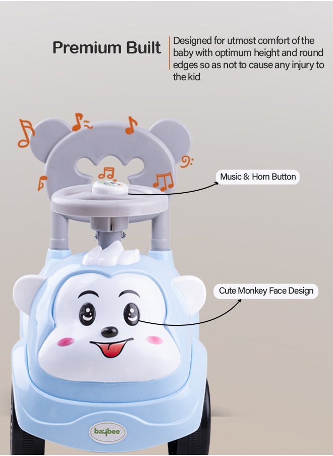 Rio Ride on Baby Car for Kids Ride on Push Car with Music Button Kids Car with High Backrest  & Storage Ride on Toy Car Push Ride on Car for Kids Baby Toddlers 1 to 3 Years Boys Girls Blue