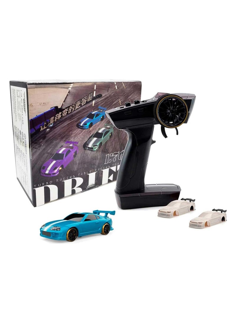 Turbo Racing 1:76 Scale Drift RC Car, Table Racing 2.4GHZ Remote Control Mini Model Car with Gyro Full Proportional RTR for Adults Toys (Sky Blue)