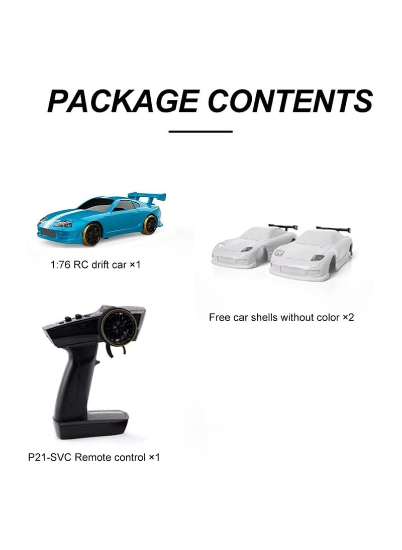 Turbo Racing 1:76 Scale Drift RC Car, Table Racing 2.4GHZ Remote Control Mini Model Car with Gyro Full Proportional RTR for Adults Toys (Sky Blue)
